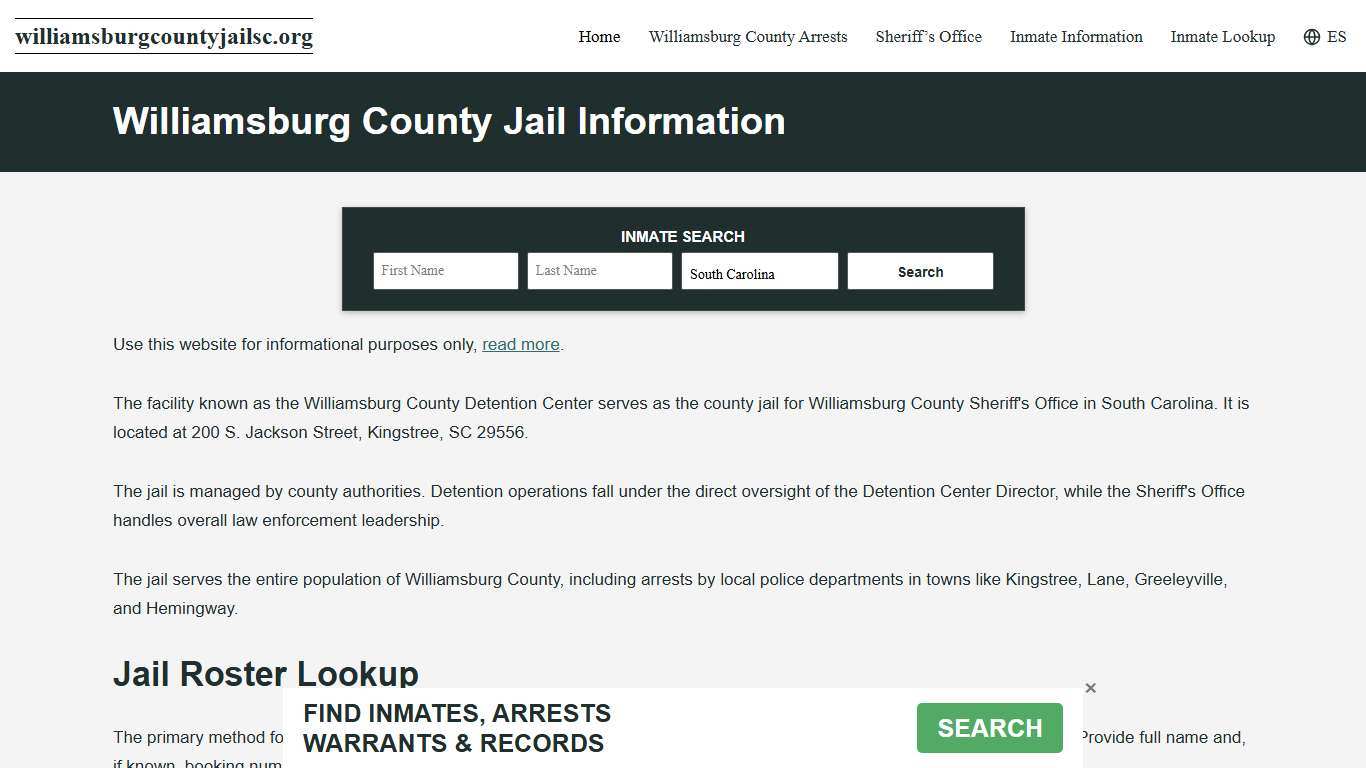 Williamsburg County, SC Jail Roster, Inmate Info